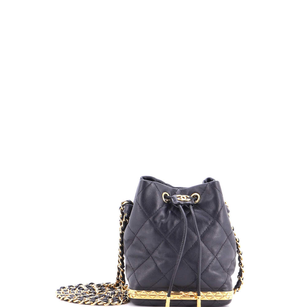 Chanel Small Lock Frame Bucket Bag with Chain Quilted Lambskin